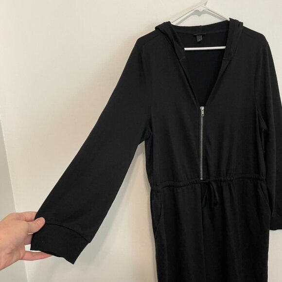 TORRID 1 Plus Size Black Terry Zip Front Hooded Jumpsuit Long Sleeve Cropped 1X - Picture 7 of 16
